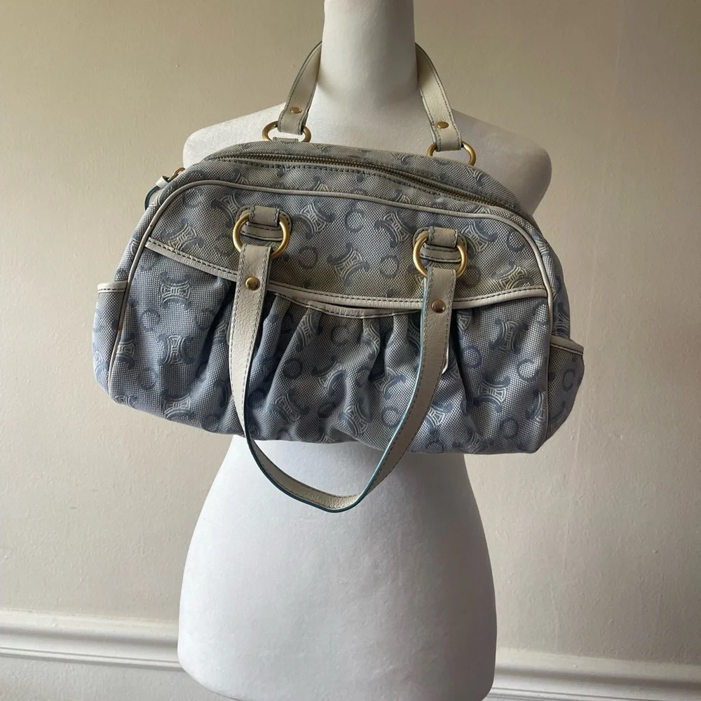 CELINE C Macadam Canvas Hand Bag Light Blue - Picture 4 of 14